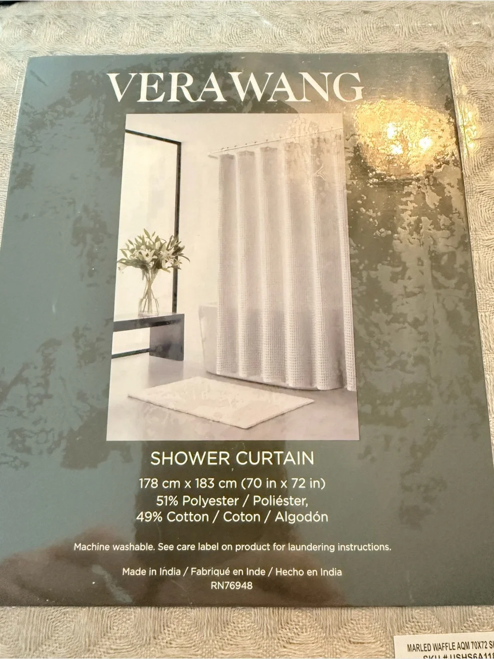Vera Wang Marled Waffle Weave Shower Curtain Panels (2) - Grey, New